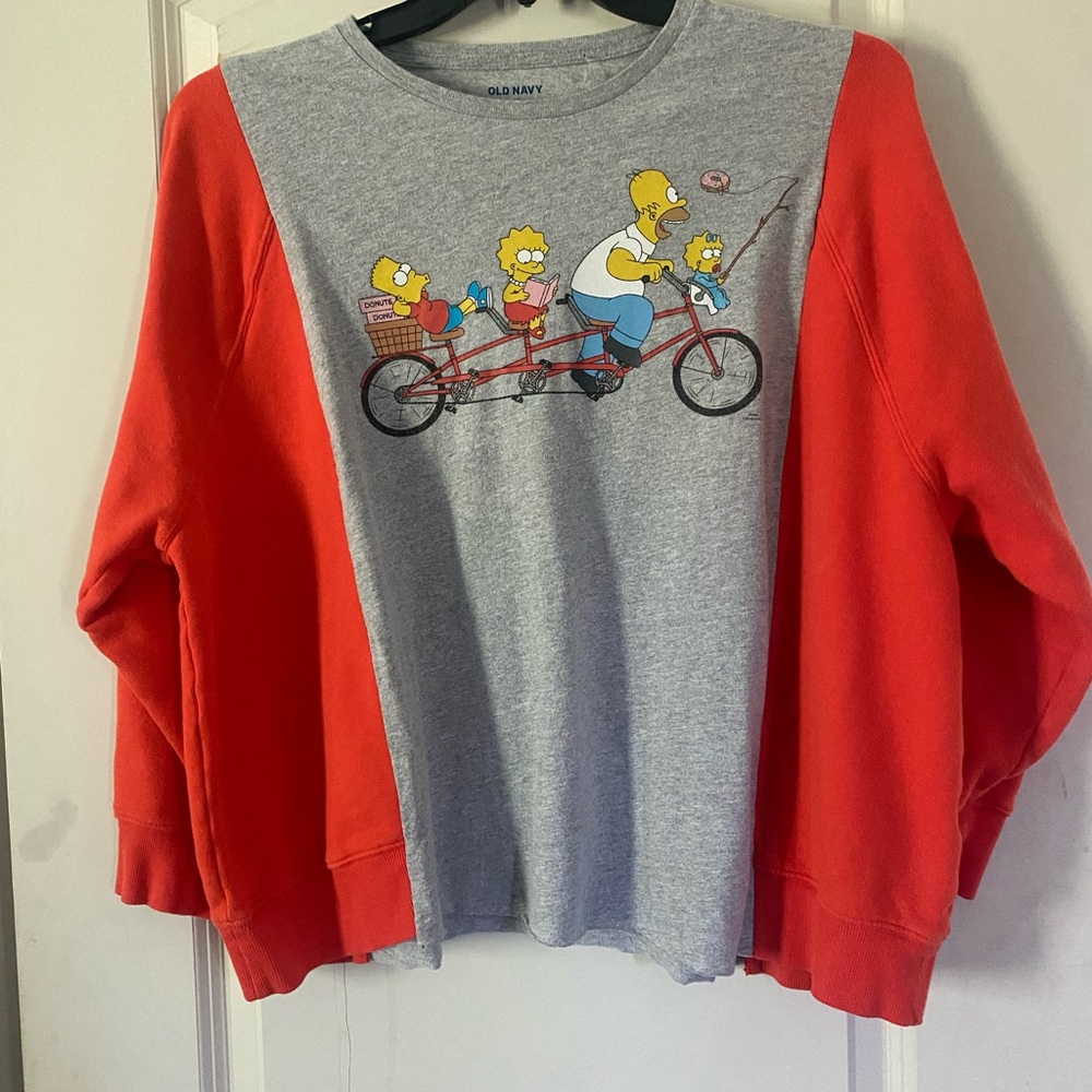 Upcycled Reworked The Simpson’s T-Shirt /Orange Sweatshirt . Fits Size Large
